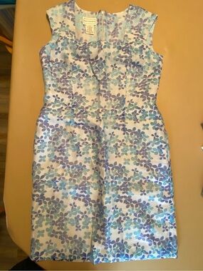 karin stevens Blue and Light Blue Floral Midi Sheath Dress
